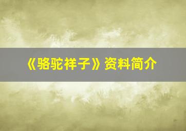 《骆驼祥子》资料简介