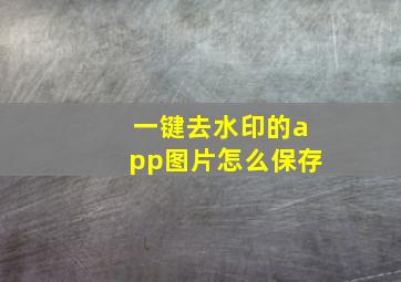 一键去水印的app图片怎么保存