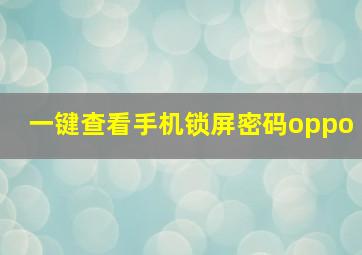 一键查看手机锁屏密码oppo