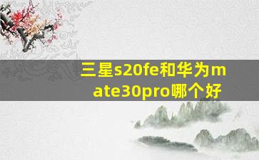 三星s20fe和华为mate30pro哪个好