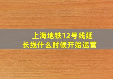 上海地铁12号线延长线什么时候开始运营