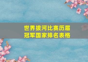 世界拔河比赛历届冠军国家排名表格