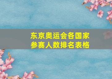 东京奥运会各国家参赛人数排名表格