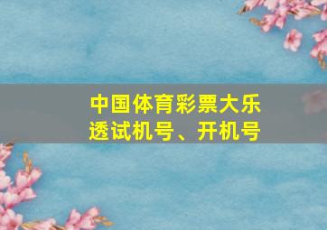 中国体育彩票大乐透试机号、开机号