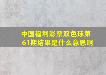 中国福利彩票双色球第61期结果是什么意思啊