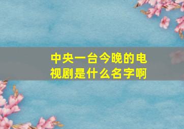 中央一台今晚的电视剧是什么名字啊