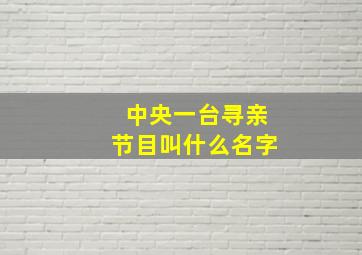 中央一台寻亲节目叫什么名字