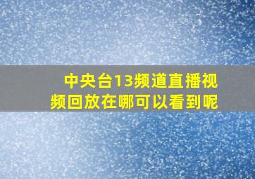 中央台13频道直播视频回放在哪可以看到呢