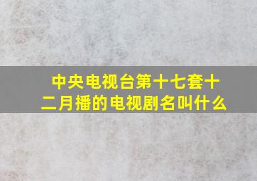 中央电视台第十七套十二月播的电视剧名叫什么