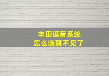 丰田语音系统怎么唤醒不见了