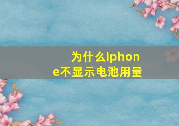 为什么iphone不显示电池用量