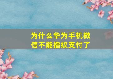 为什么华为手机微信不能指纹支付了