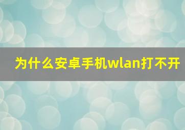 为什么安卓手机wlan打不开