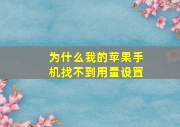 为什么我的苹果手机找不到用量设置