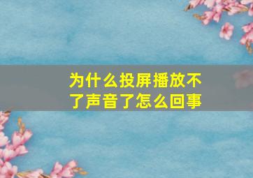 为什么投屏播放不了声音了怎么回事