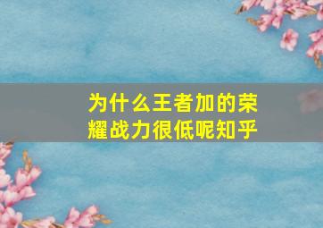 为什么王者加的荣耀战力很低呢知乎