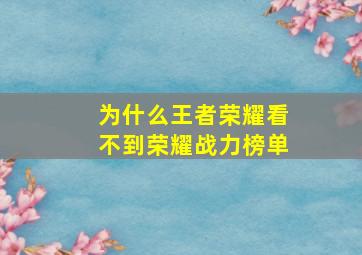 为什么王者荣耀看不到荣耀战力榜单