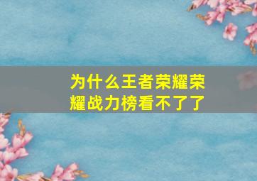 为什么王者荣耀荣耀战力榜看不了了