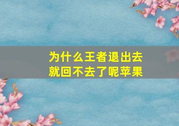 为什么王者退出去就回不去了呢苹果