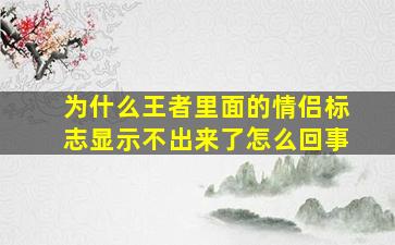 为什么王者里面的情侣标志显示不出来了怎么回事