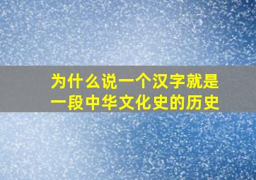 为什么说一个汉字就是一段中华文化史的历史