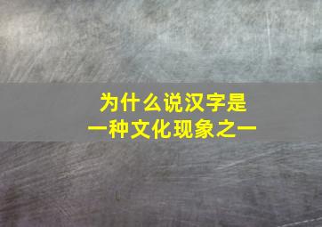 为什么说汉字是一种文化现象之一