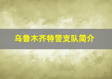 乌鲁木齐特警支队简介