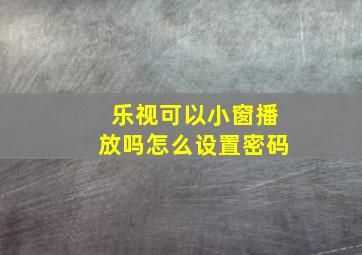 乐视可以小窗播放吗怎么设置密码