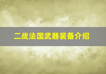 二战法国武器装备介绍