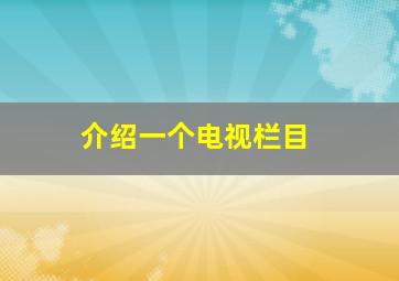 介绍一个电视栏目