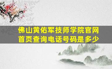 佛山黄佑军技师学院官网首页查询电话号码是多少