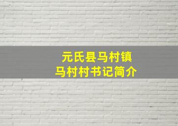 元氏县马村镇马村村书记简介