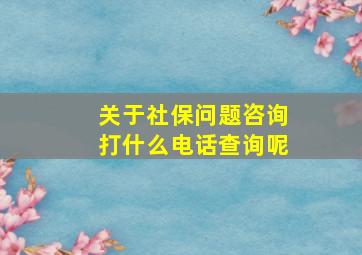 关于社保问题咨询打什么电话查询呢