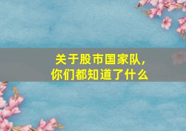 关于股市国家队,你们都知道了什么