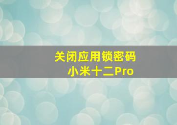 关闭应用锁密码小米十二Pro