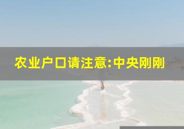 农业户口请注意:中央刚刚