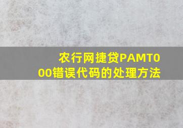 农行网捷贷PAMT000错误代码的处理方法