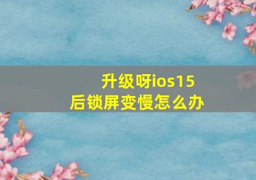 升级呀ios15后锁屏变慢怎么办