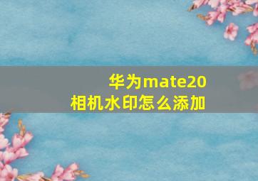 华为mate20相机水印怎么添加