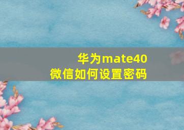 华为mate40微信如何设置密码