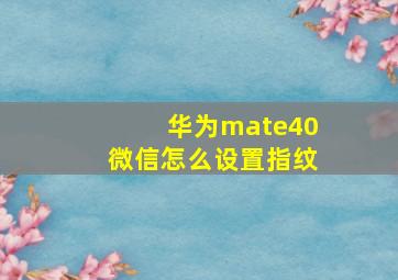 华为mate40微信怎么设置指纹