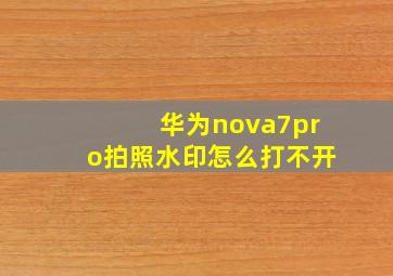 华为nova7pro拍照水印怎么打不开