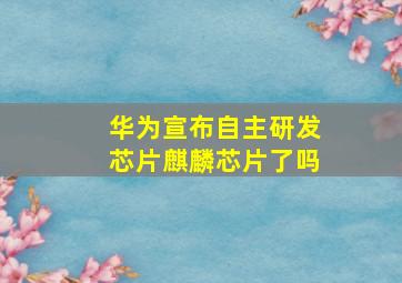 华为宣布自主研发芯片麒麟芯片了吗