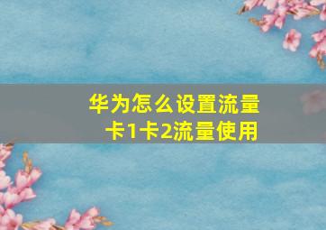 华为怎么设置流量卡1卡2流量使用