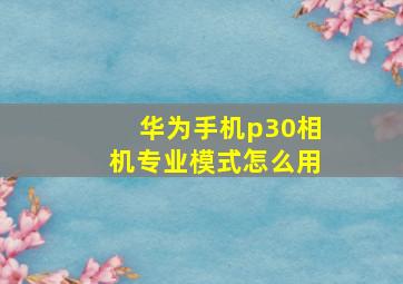 华为手机p30相机专业模式怎么用