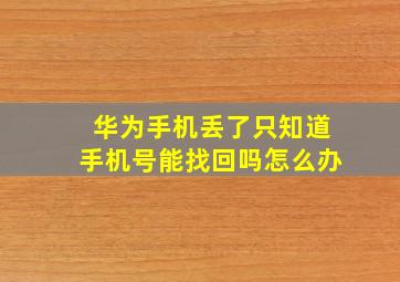 华为手机丢了只知道手机号能找回吗怎么办