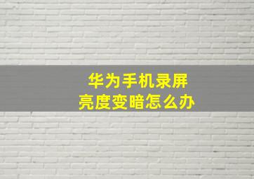 华为手机录屏亮度变暗怎么办