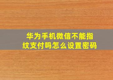 华为手机微信不能指纹支付吗怎么设置密码