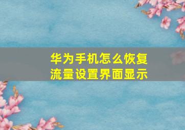 华为手机怎么恢复流量设置界面显示