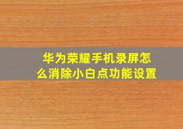 华为荣耀手机录屏怎么消除小白点功能设置